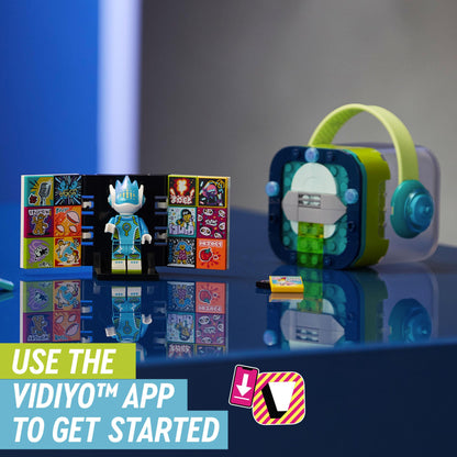 LEGO® VIDIYO Alien DJ BeatBox set with character, app hints, and colorful accessories for creative music video production.