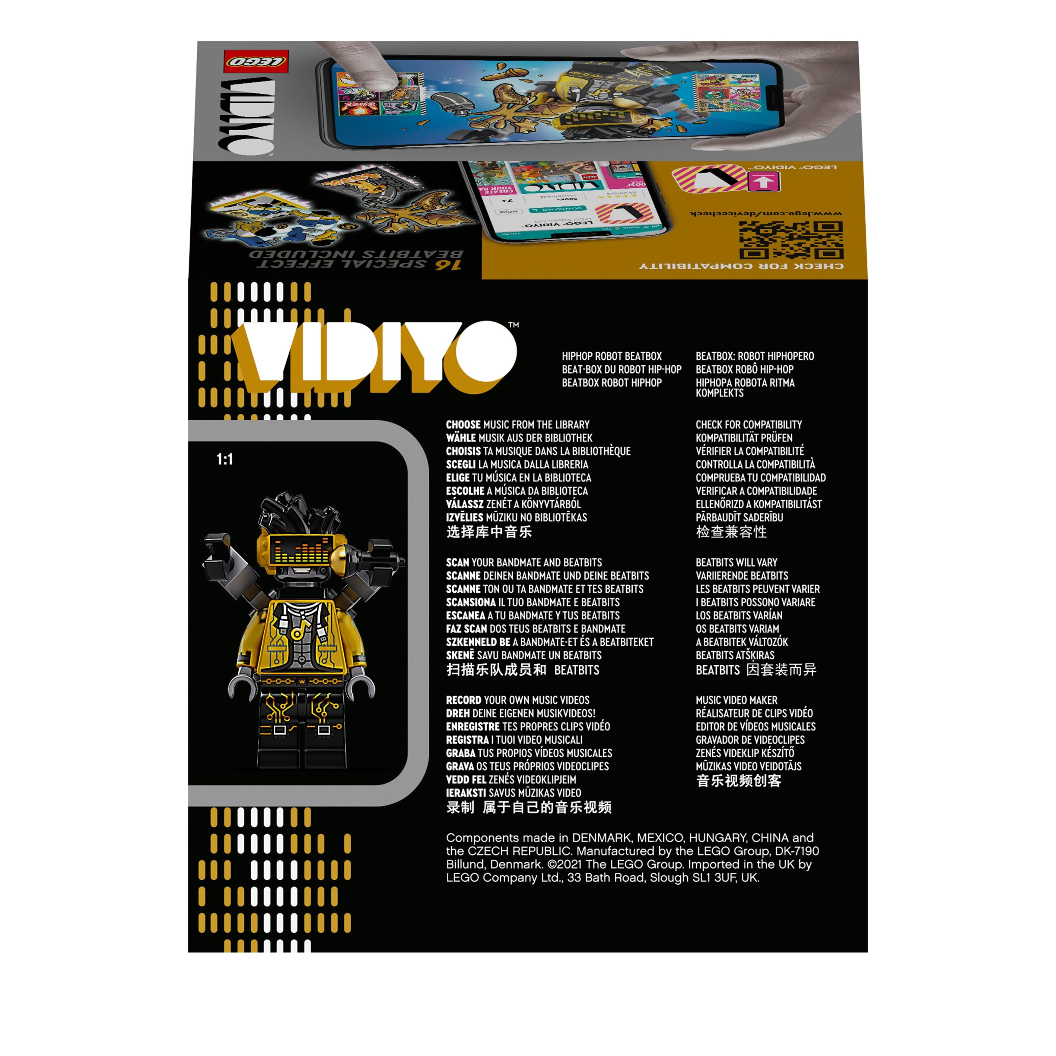LEGO VIDIYO HipHop Robot BeatBox set 43107 back packaging showcasing features and app integration for kids music videos.