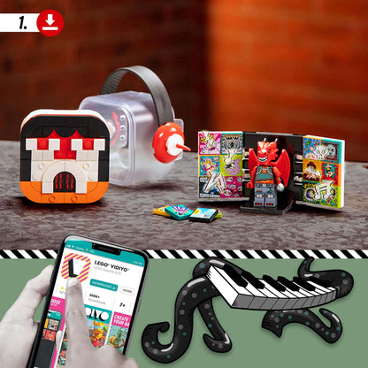 LEGO® VIDIYO Metal Dragon BeatBox set featuring AR music app, vibrant decorations, and music-themed accessories.