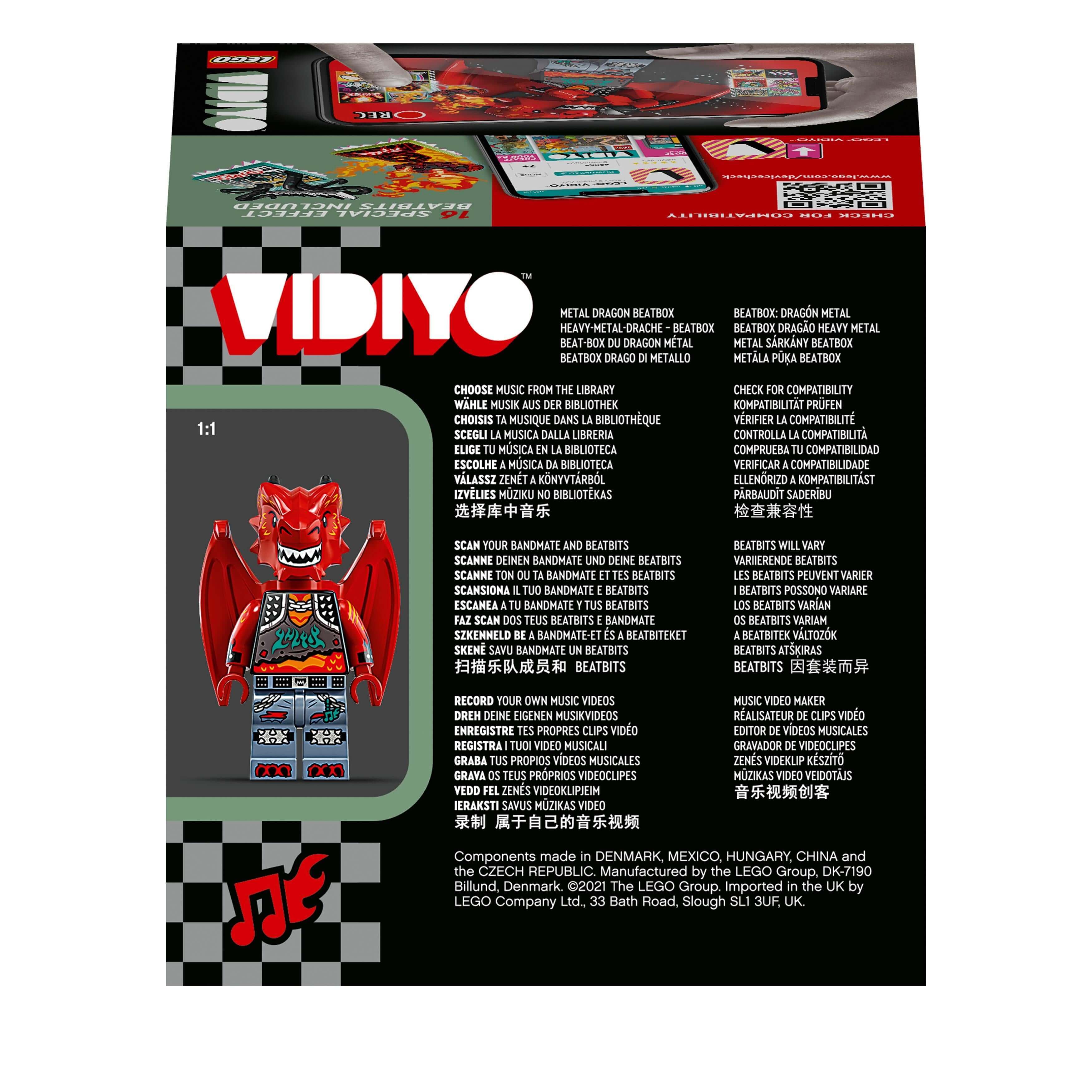 LEGO VIDIYO Metal Dragon BeatBox AR Music Set 43109 packaging with character and features listed.
