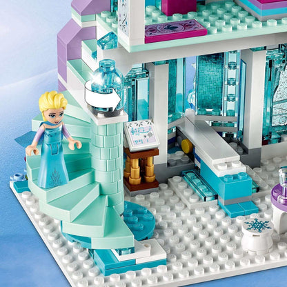 LEGO® Disney Frozen Elsa’s Magical Ice Palace 43172 featuring Elsa on a spiral staircase with icy decor.