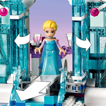 LEGO Disney Frozen Elsa minifigure in her Magical Ice Palace set 43172, featuring shimmering ice and fun builds.