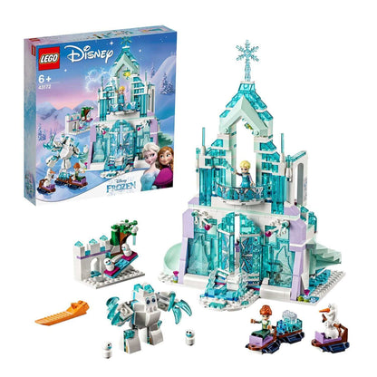 LEGO Disney Frozen Elsa's Magical Ice Palace set 43172 with ice palace build, mini figures, and accessories for kids.
