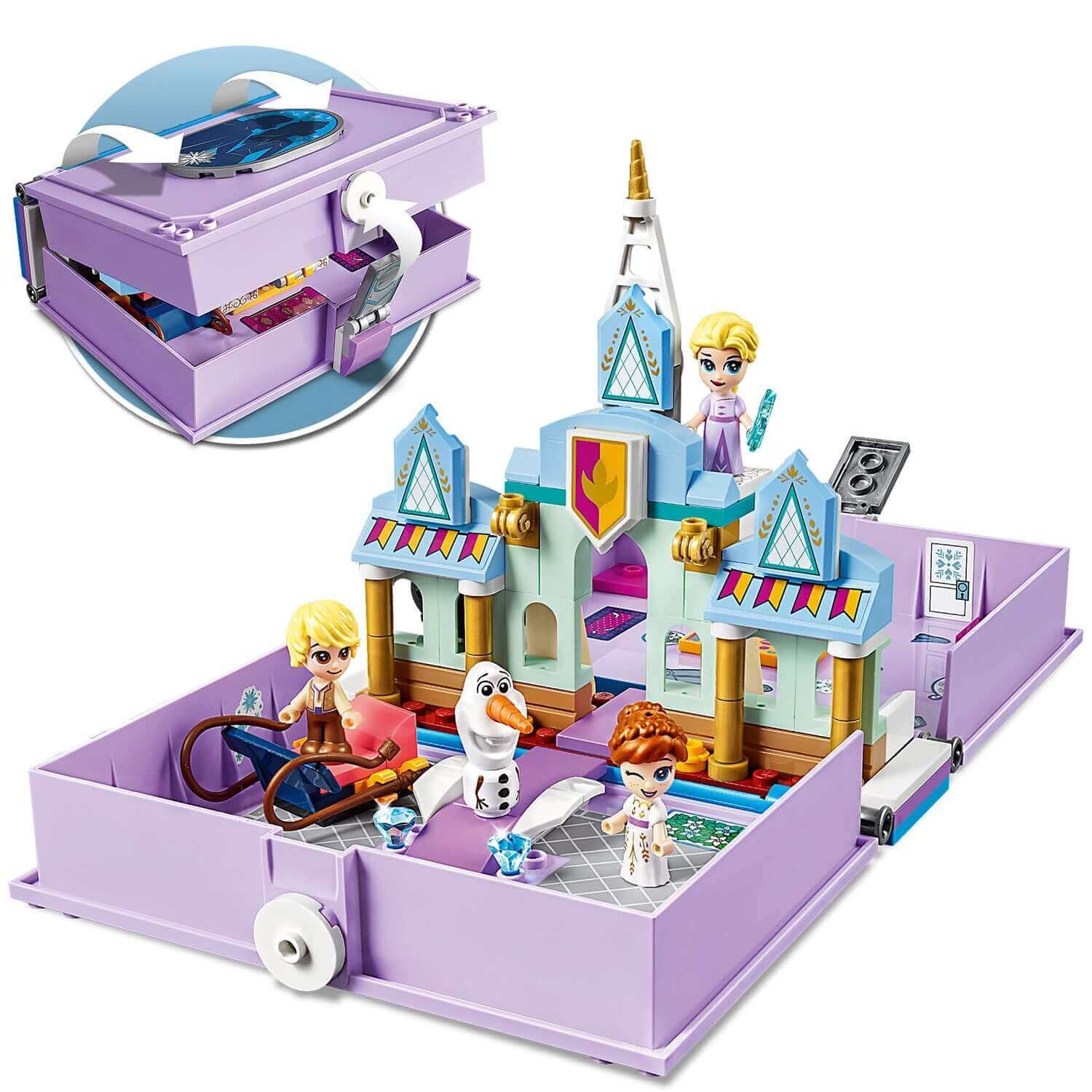 LEGO Disney Frozen II Anna and Elsa’s Storybook 43175 with Arendelle castle and mini doll figures including Olaf.