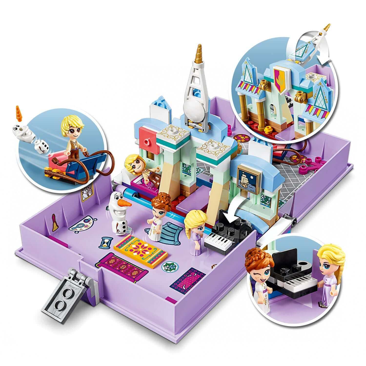 LEGO Disney Frozen II Anna and Elsa’s Storybook 43175 micro-world playset featuring characters and Arendelle castle.