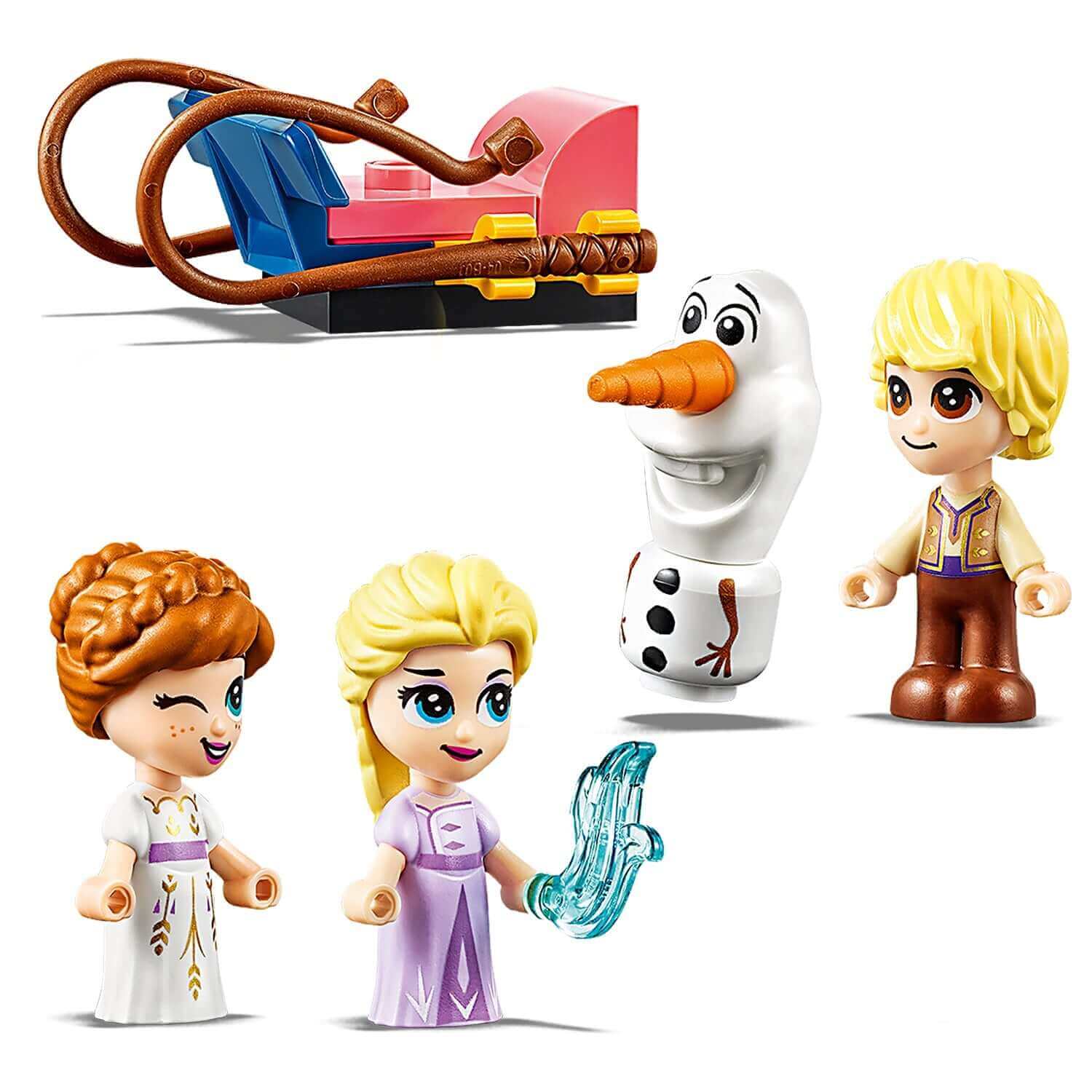 LEGO Disney Frozen II Anna and Elsa's Storybook set with Olaf and Kristoff micro-doll figures and sled.