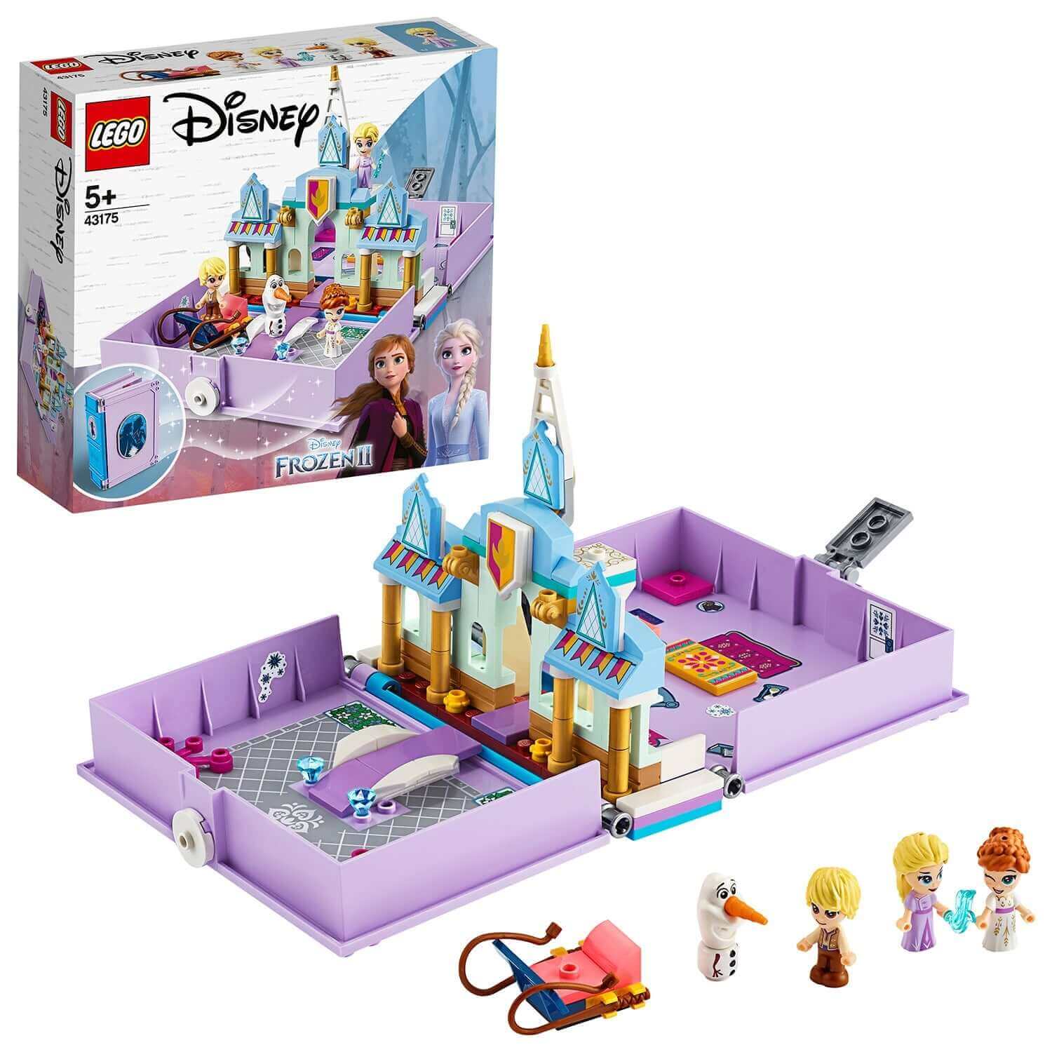 LEGO Disney Frozen II Anna and Elsa’s Storybook 43175 with Arendelle castle and character figures.