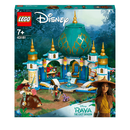 LEGO Disney Raya and the Heart Palace Playset 43181 with minifigures and vibrant jungle backdrop.