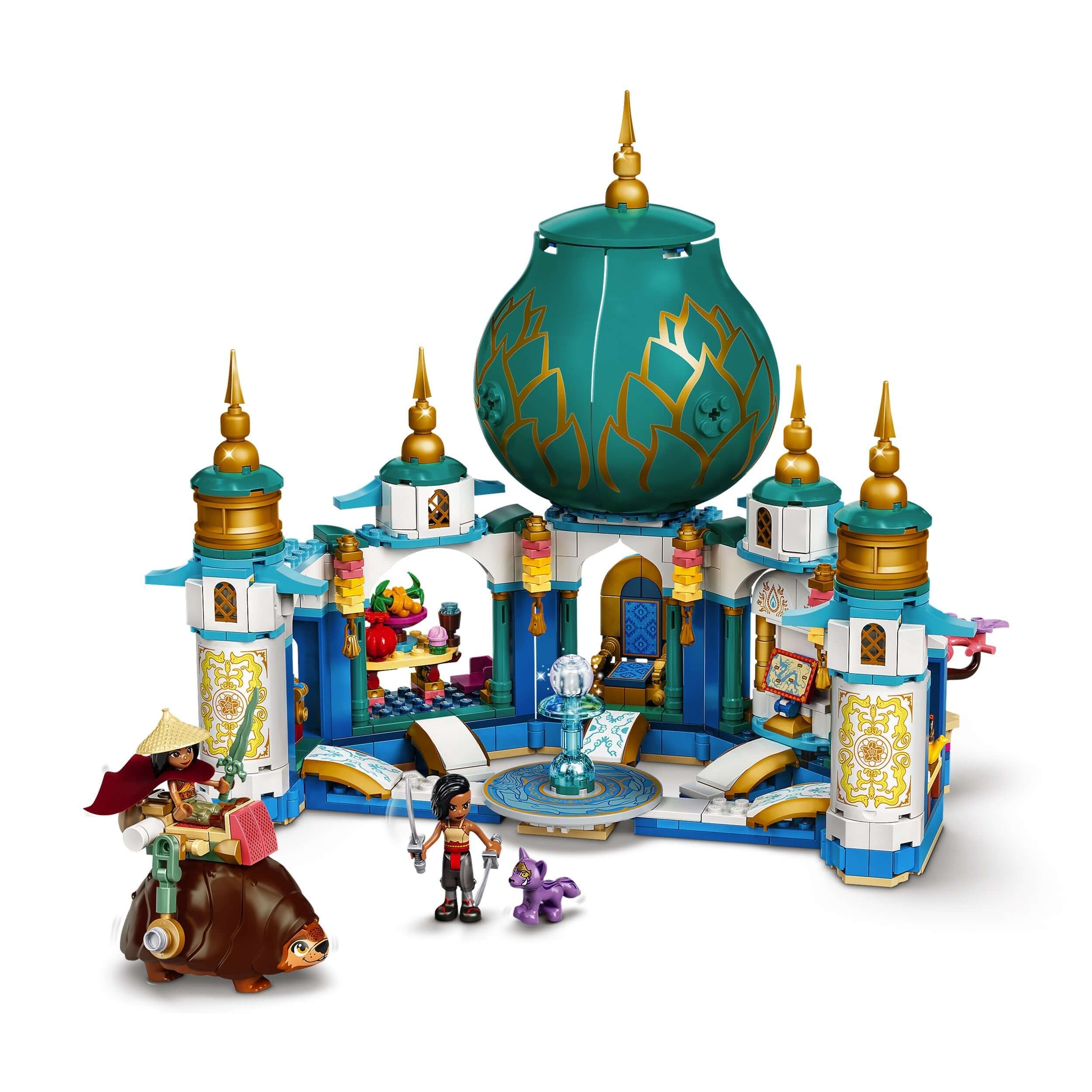 LEGO® Disney Raya and the Last Dragon Heart Palace Playset 43181 with minidolls and Tuk Tuk figures.