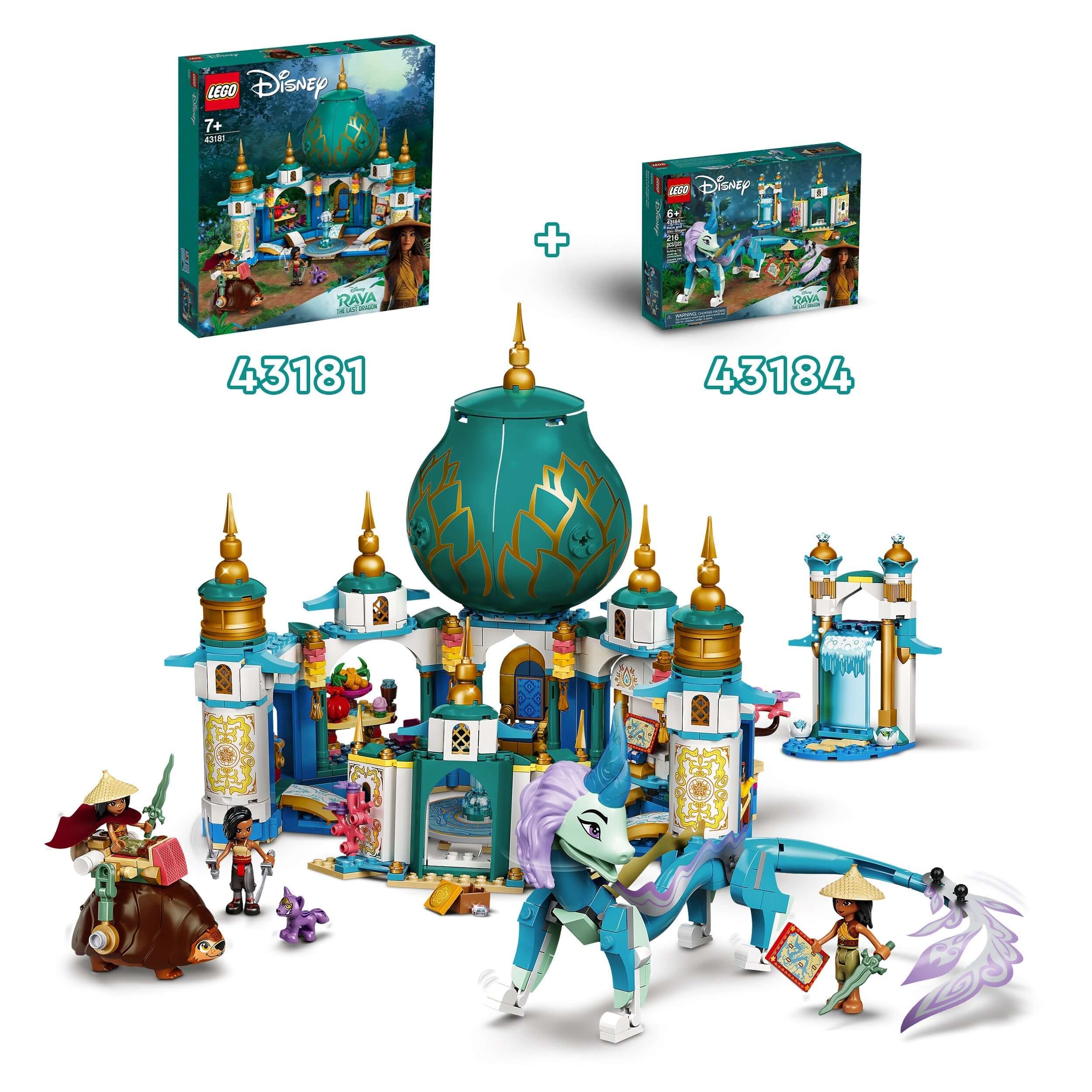 LEGO® Disney Raya and the Heart Palace Playset 43181 with minidolls and figures for a magical building experience.