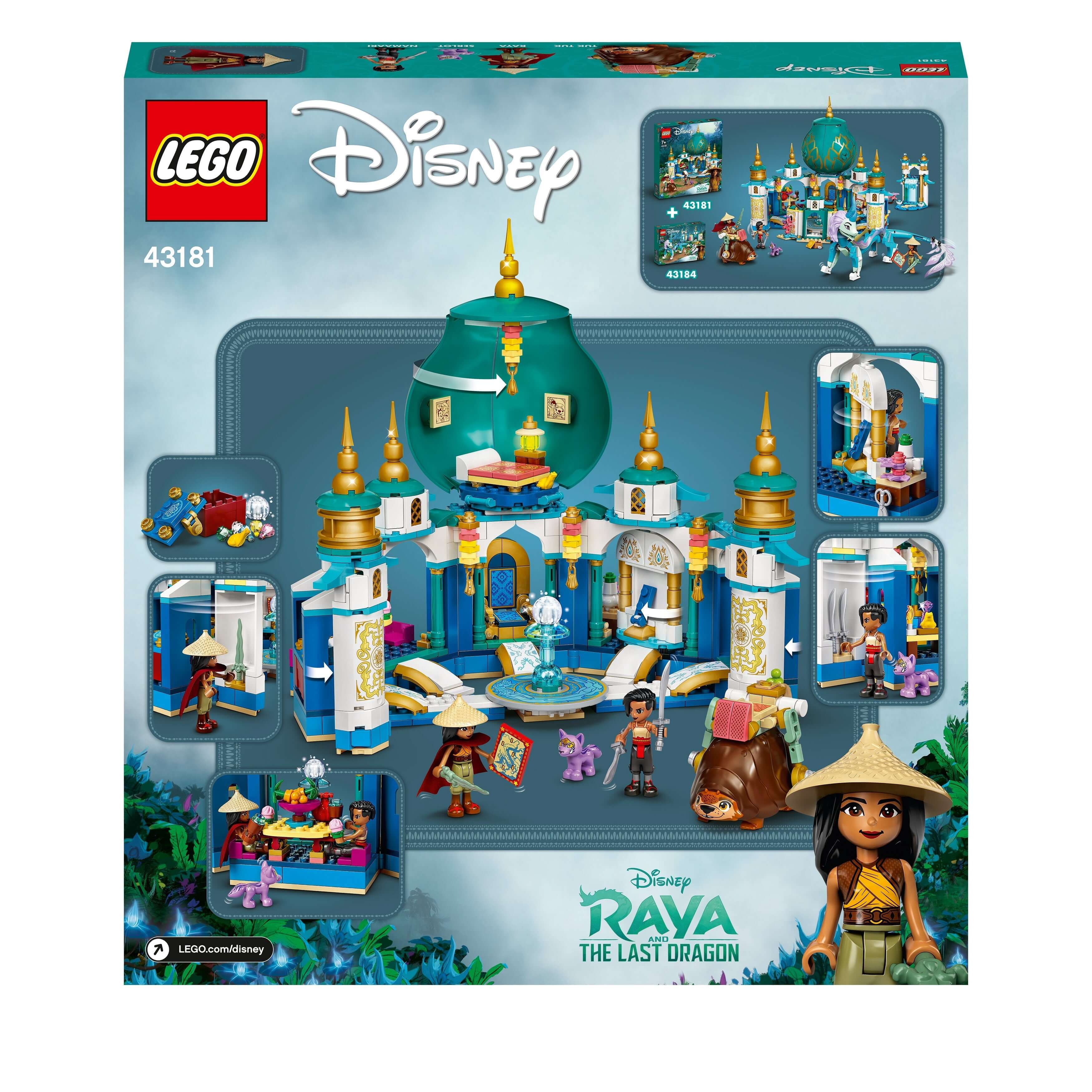 LEGO Disney Raya and the Last Dragon Heart Palace Playset 43181 featuring minidoll figures and Tuk Tuk.