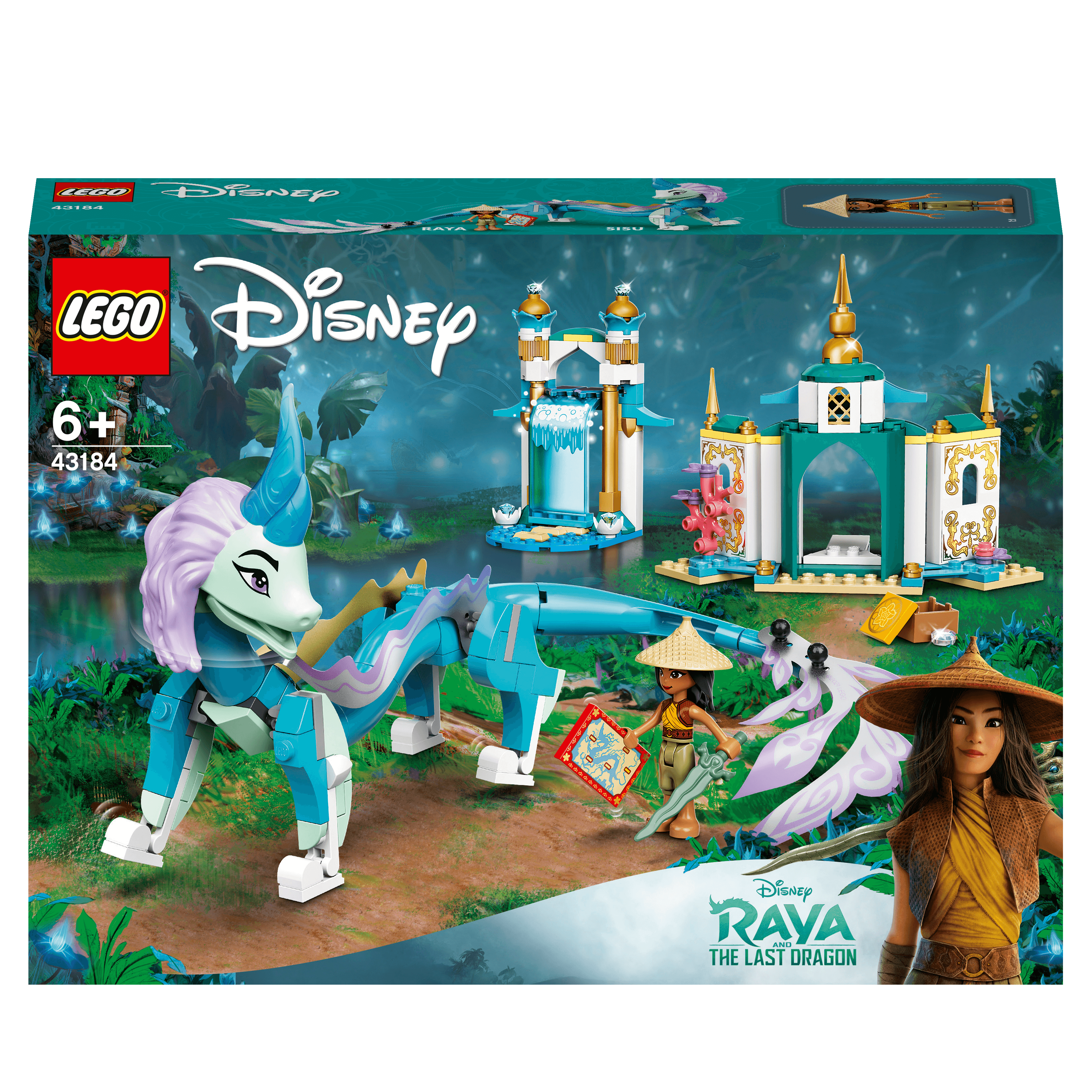 LEGO Disney Raya and Sisu Dragon set 43184 with mini-doll and dragon figure, ideal for imaginative play.