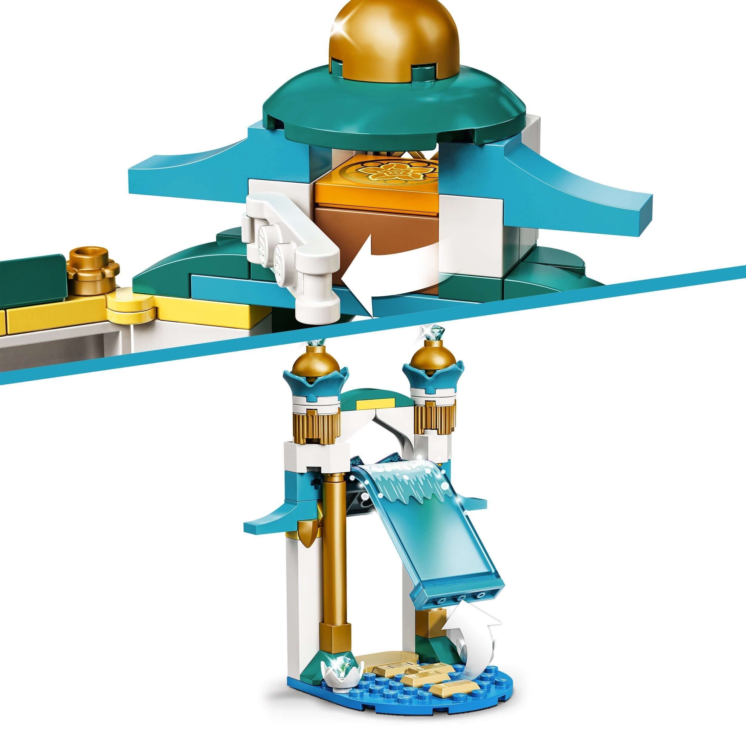 LEGO® Disney Raya and Sisu Dragon Playset 43184, showcasing the intricate water-themed build with stunning details.