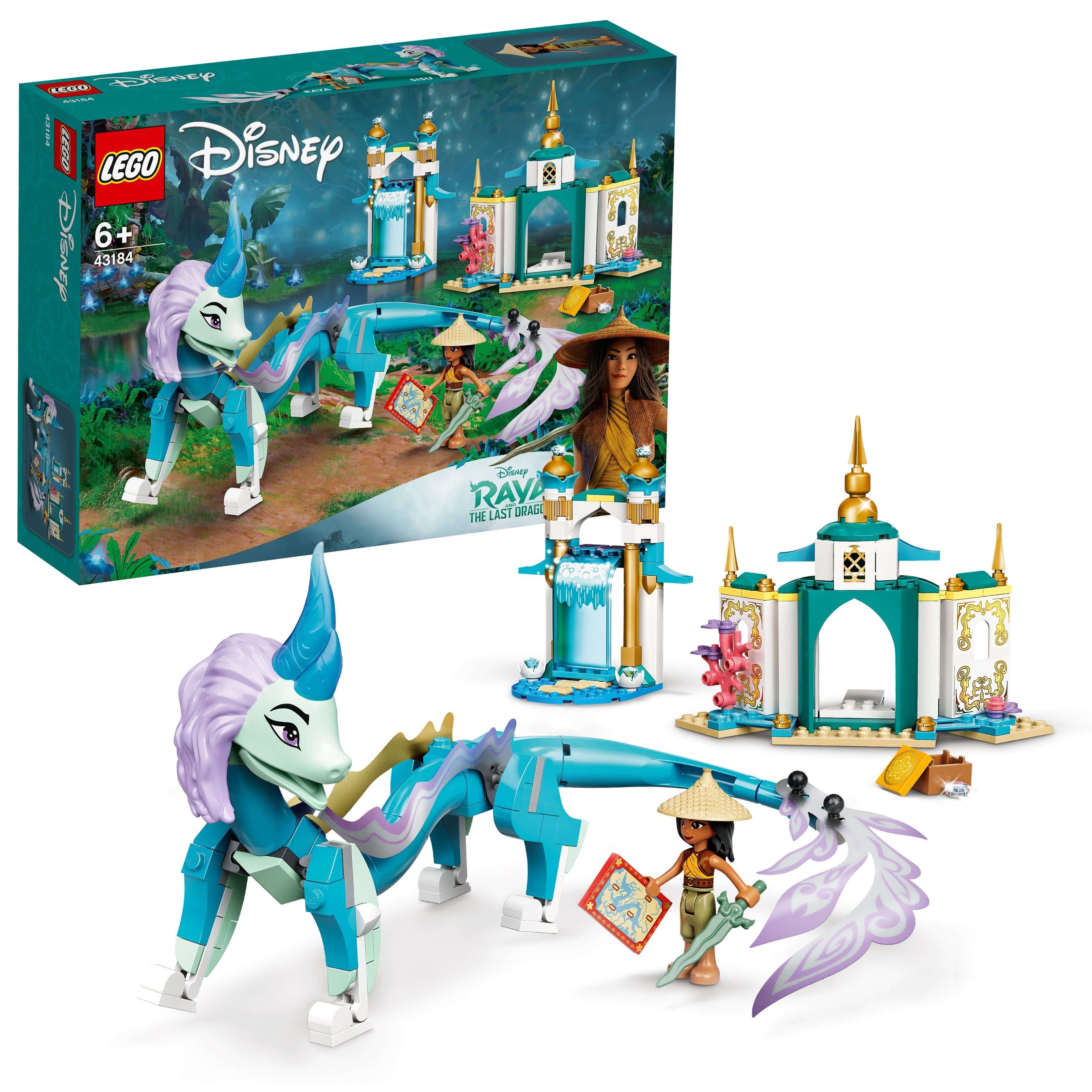 LEGO® Disney Raya and Sisu Dragon Playset 43184 with mini-doll and dragon figures for imaginative play.