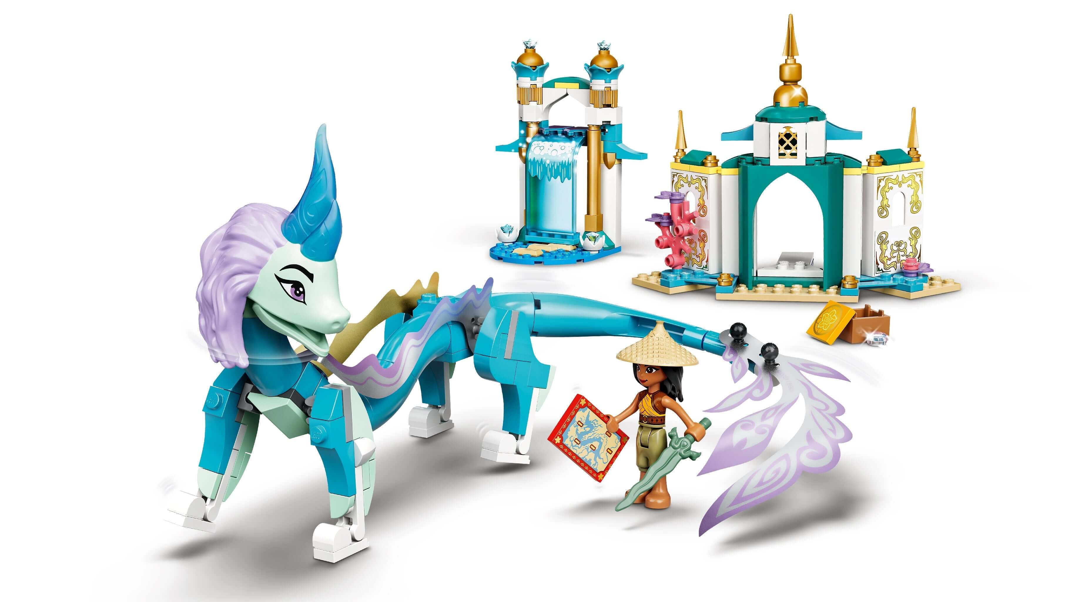 LEGO® Disney Raya and Sisu Dragon Playset 43184 featuring Raya mini-doll and Sisu Dragon figure with builds.