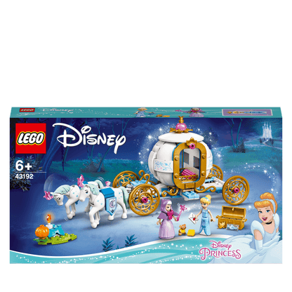 LEGO Disney Cinderella's Royal Carriage Toy 43192 featuring the carriage, minidolls, horses, and accessories.