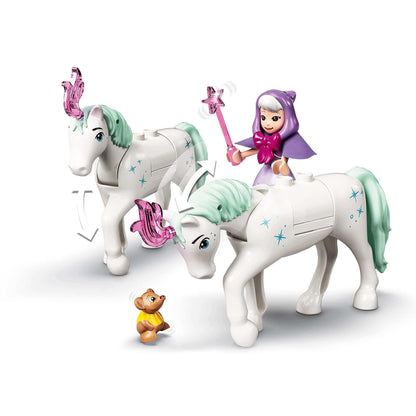 LEGO Disney Cinderella’s Royal Carriage set with two horses, mini doll, and LEGO mouse figures.
