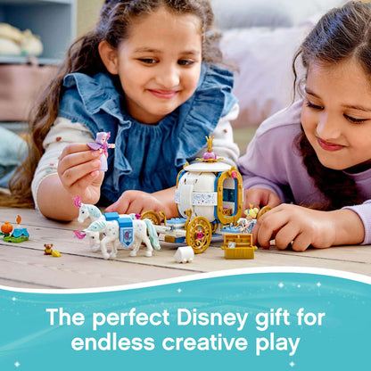 Children playing with LEGO Disney Cinderella's Royal Carriage set, enjoying endless creative fun.