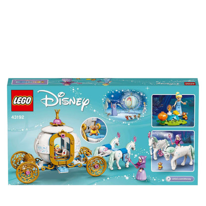 LEGO® Disney Cinderella’s Royal Carriage Toy 43192 box featuring carriage, minidolls, horse figures, and magical details.