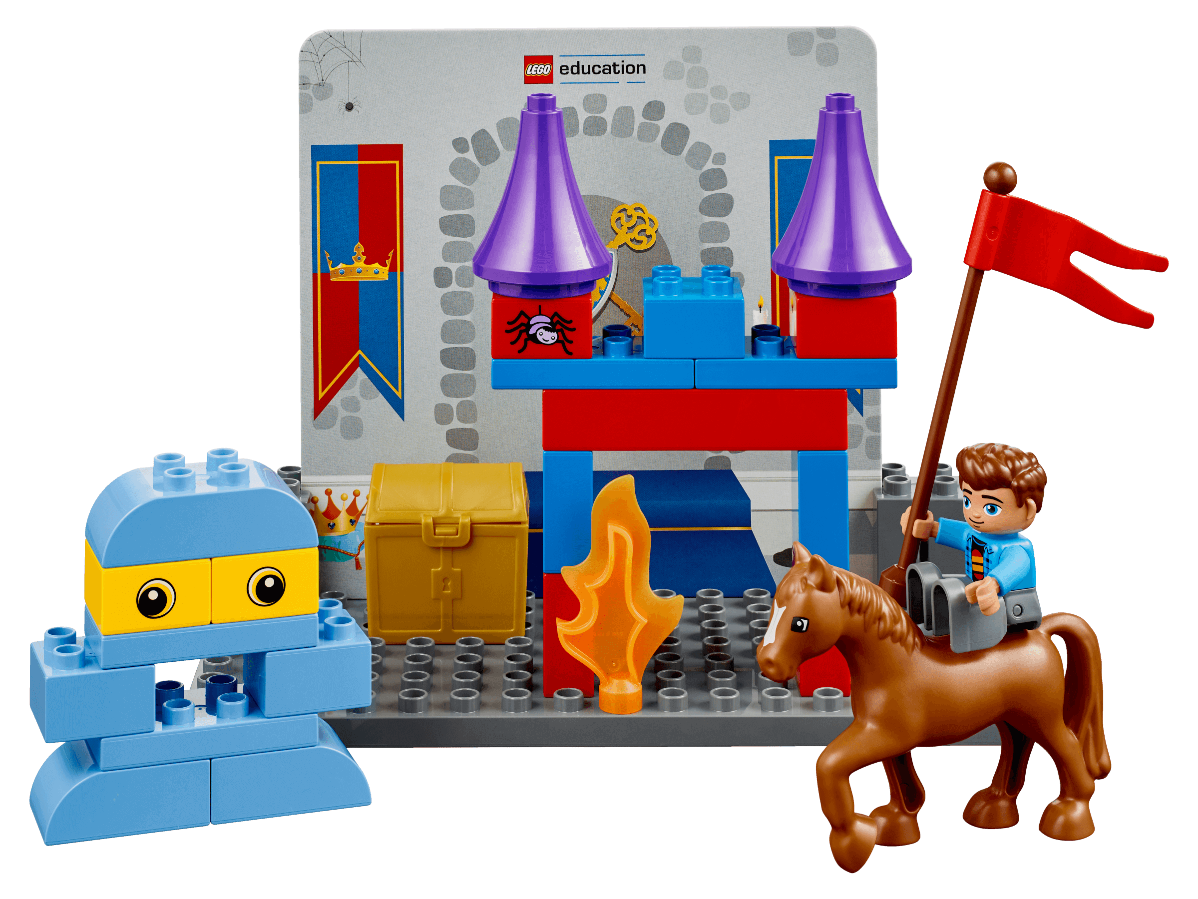 LEGO Education StoryTales 45005 set featuring colorful building blocks, figurines, and imaginative storytelling elements.