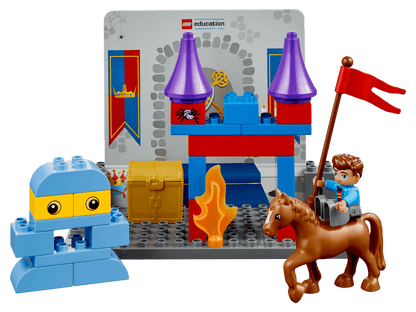 LEGO Education StoryTales 45005 set featuring colorful building blocks, figurines, and imaginative storytelling elements.