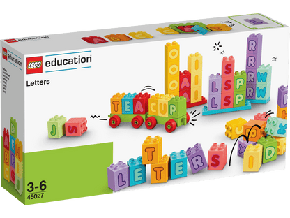 LEGO® Education Letters 45027 box showcasing colorful DUPLO® bricks for alphabet learning and play.