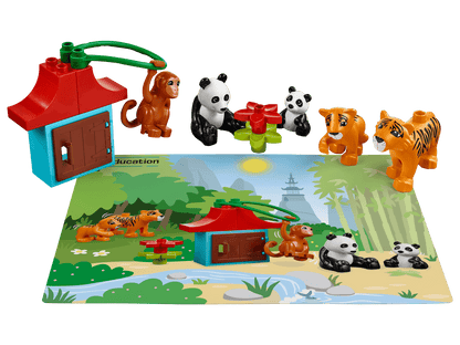 LEGO® Education Animals 45029 set featuring colorful animal figures and a vibrant habitat play mat.