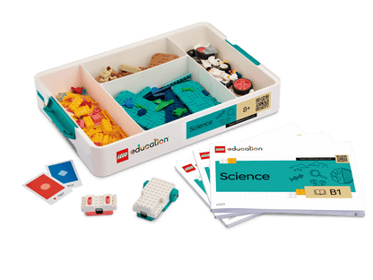 LEGO Education Science kit with building pieces and lesson cards for Year 4-6 hands-on learning and collaboration.