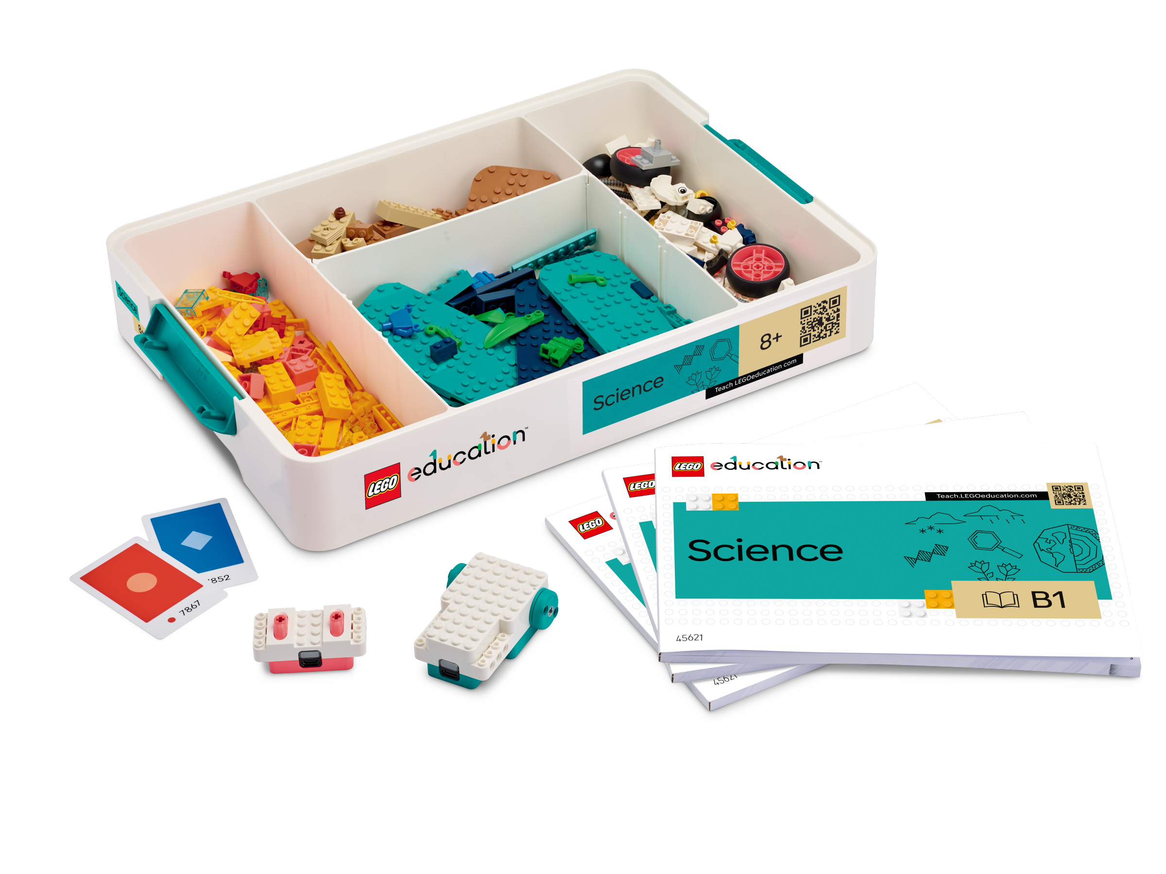 LEGO Education Science Year 4-6 kit with bricks, interactive lesson plans, and resources for hands-on learning.
