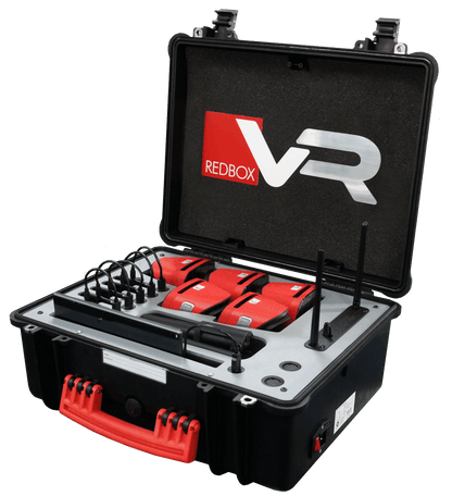 RedboxVR Classroom VR/AR kit case with charging devices and integrated router for immersive learning.