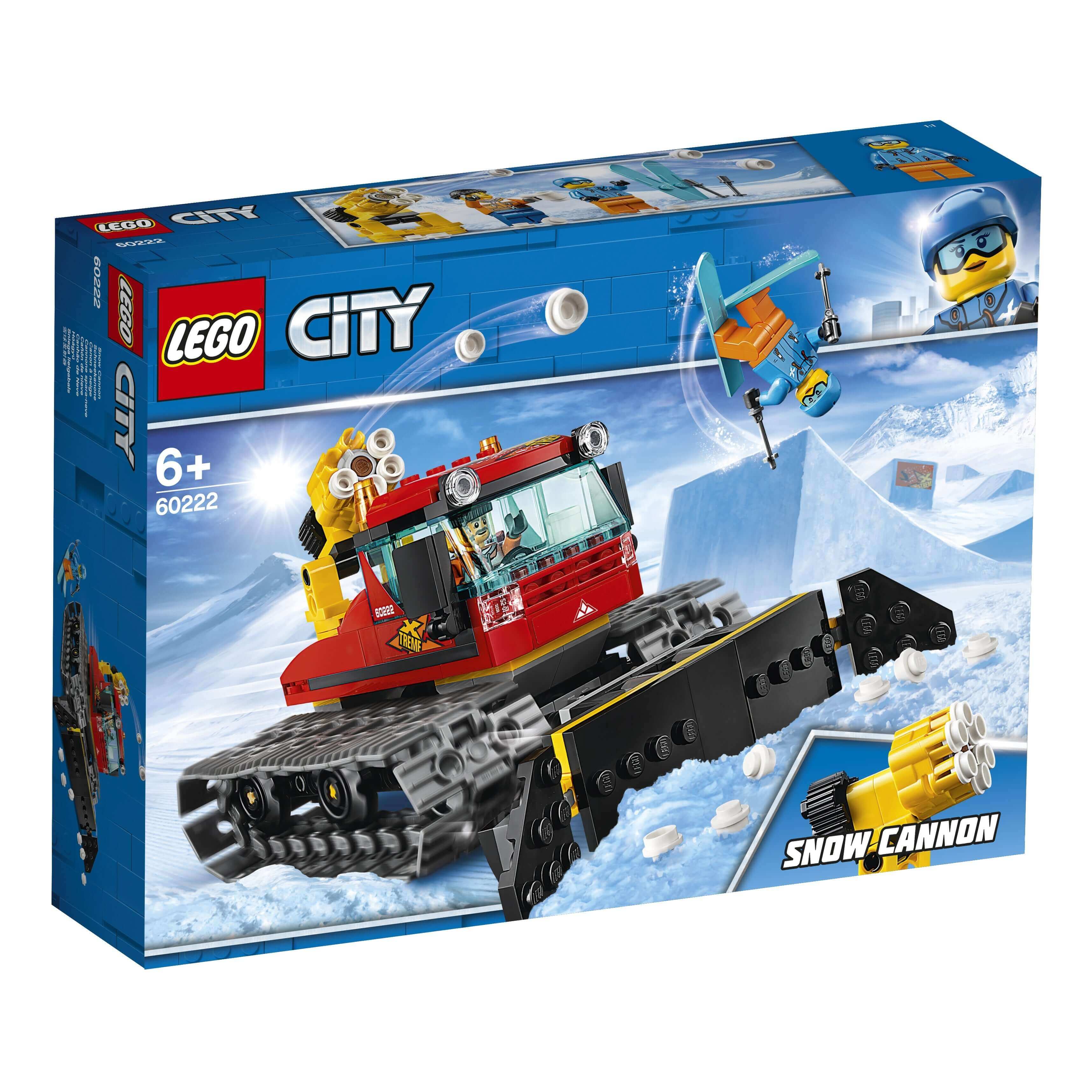 LEGO City Snow Groomer 60222 toy box featuring a snow groomer and snow cannon for kids 6 and up.