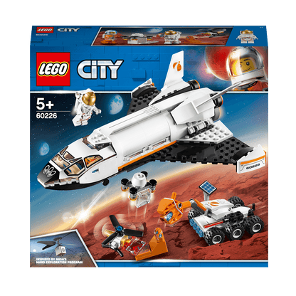 LEGO® City Mars Research Shuttle playset 60226 with astronauts, rover, and rocket drone for space adventures.