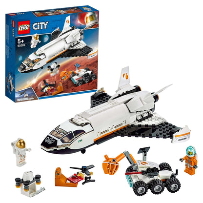 LEGO® City 60226 Mars Research Shuttle set with astronauts, rover, and rocket drone for space exploration.