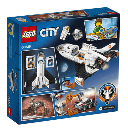 LEGO® City 60226 Mars Research Shuttle box art featuring astronauts, drone, and rover for space exploration.