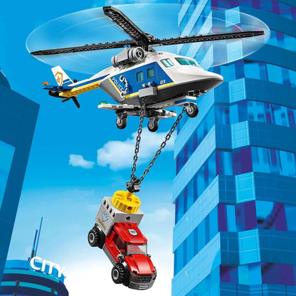 LEGO City Police Helicopter Chase set with helicopter lifting getaway truck using strong magnet