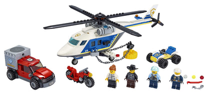 LEGO® City Police Helicopter Chase Set 60243 featuring a helicopter, getaway truck, and mini-figures for exciting play.