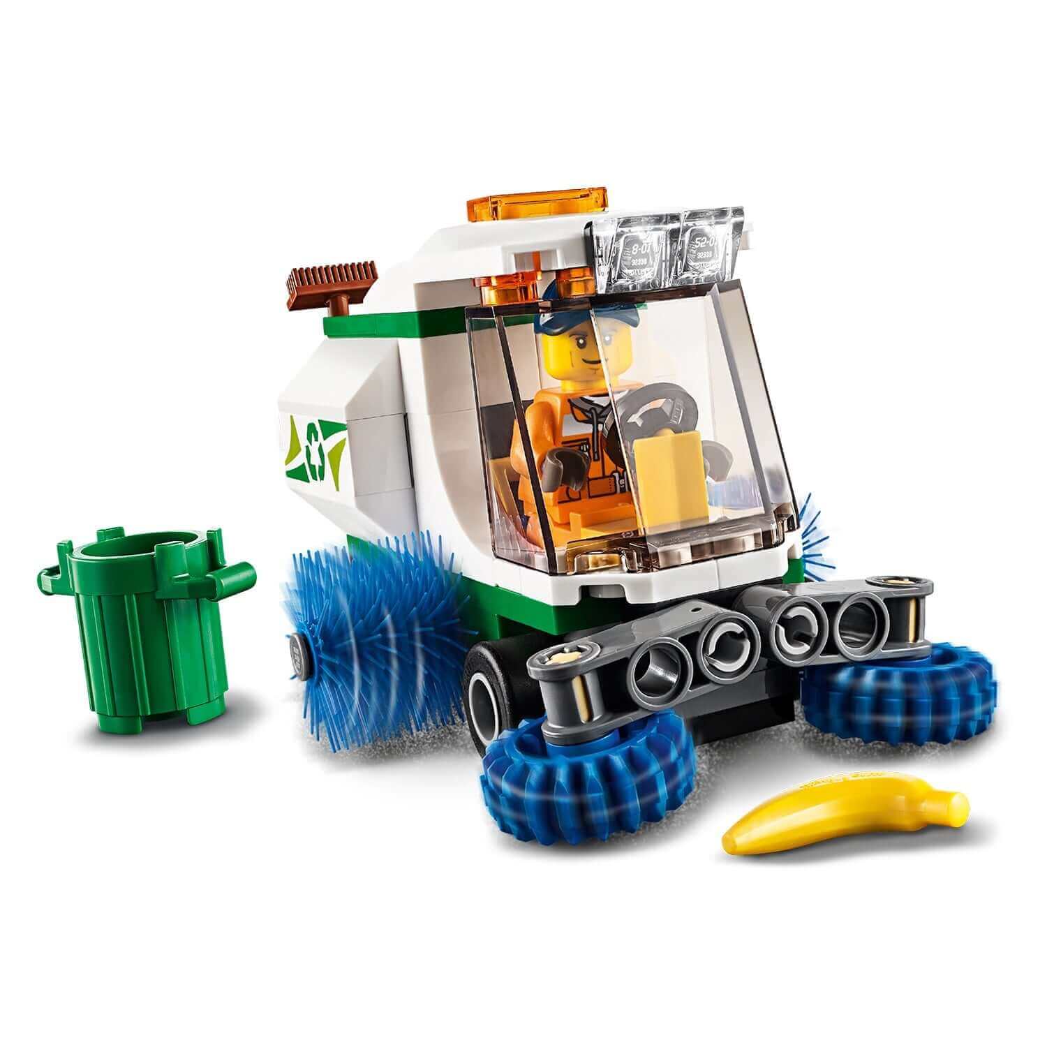 LEGO® City Street Sweeper 60249 with spinning brushes and mini figure, perfect for imaginative play and learning.