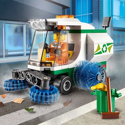 LEGO® City Great Vehicles Street Sweeper Toy 60249 with spinning brushes and driver minifigure for kids.