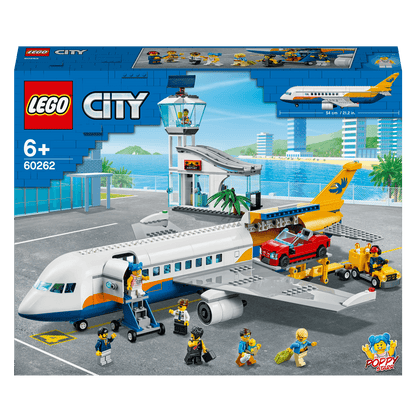 LEGO City Airport Passenger Airplane Toy 60262 with airplane, car, and minifigures for kids' imaginative play.