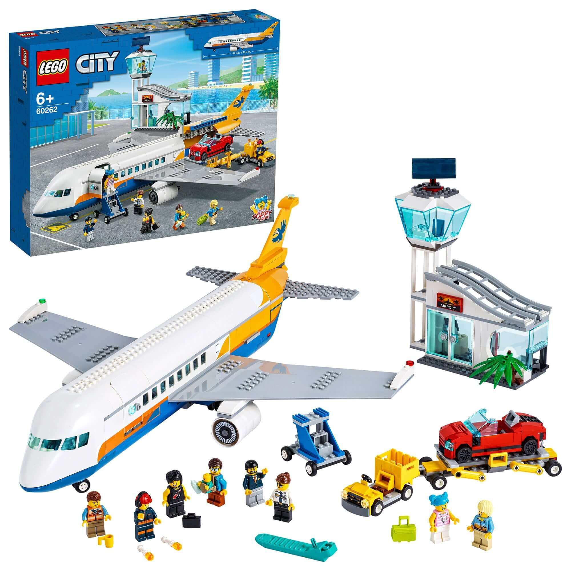 LEGO® City Airport Passenger Airplane Toy 60262 with airplane, minifigures, and airport building