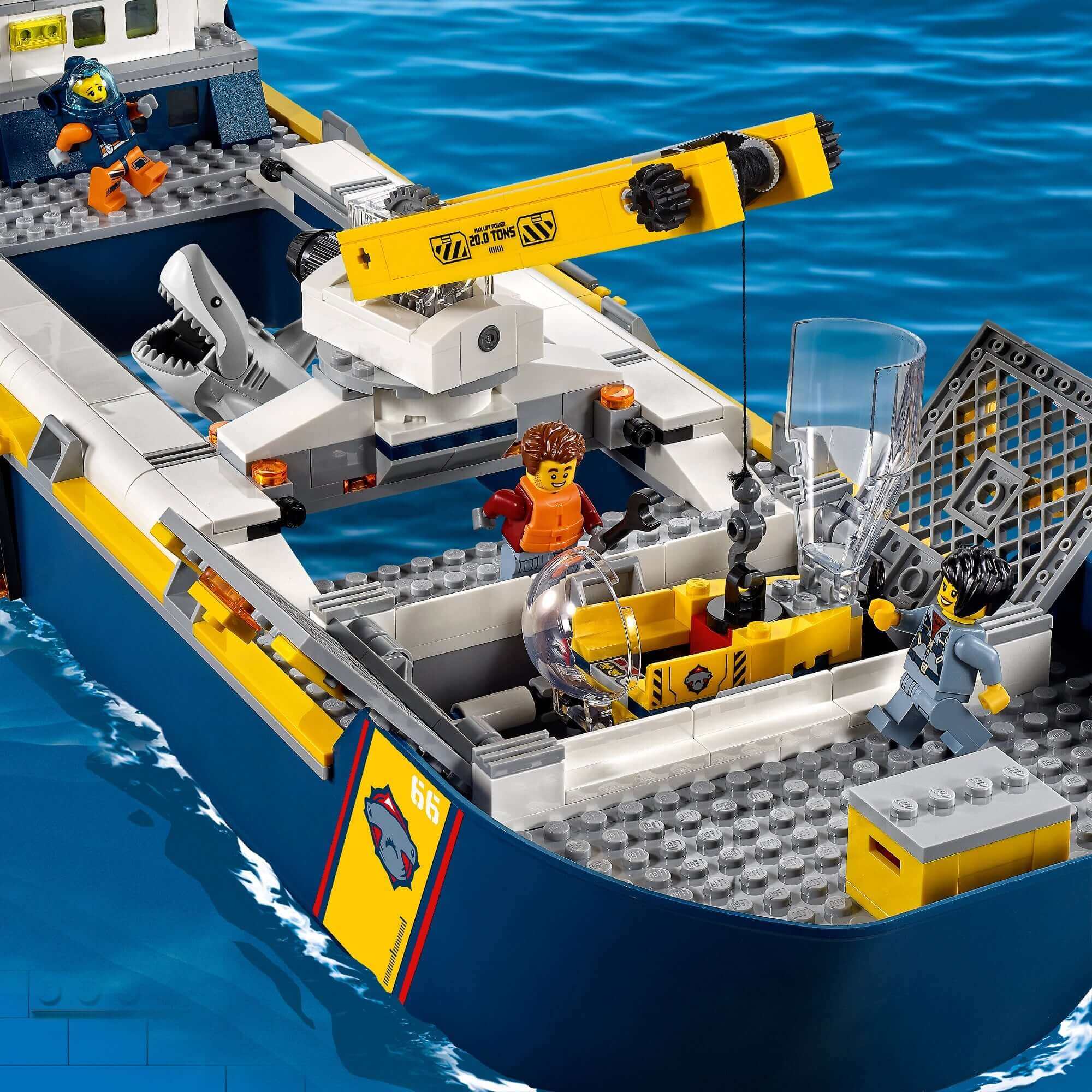 LEGO® City Ocean Exploration Ship Toy Boat 60266 with mini-figures and shark, perfect for kids' deep-sea adventures.