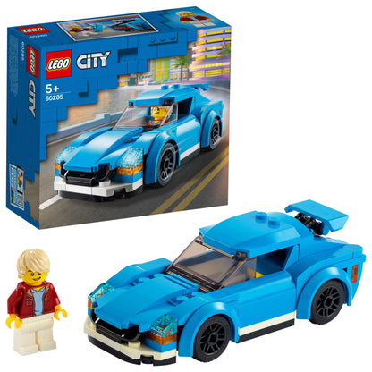 LEGO® City Sports Car 60285 with removable roof, minifigure driver, and sporty design, perfect for kids who love cars.
