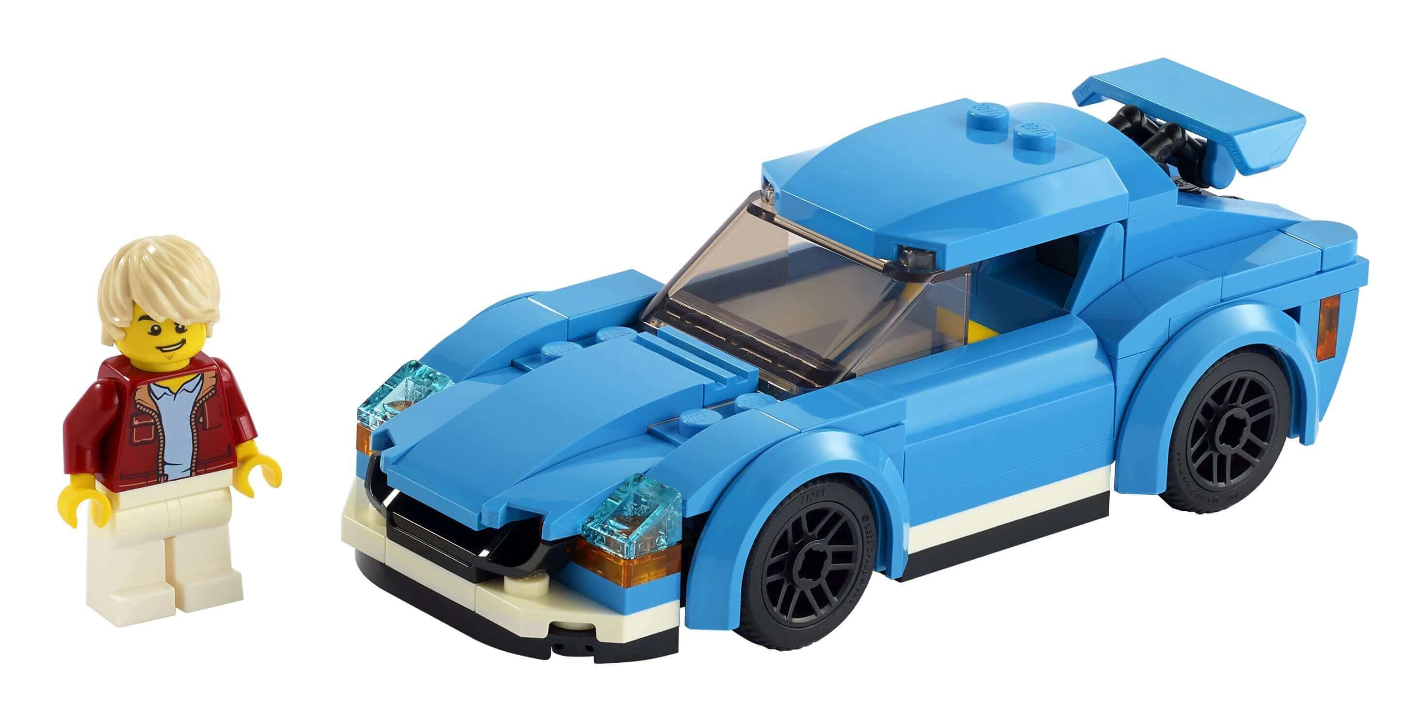 LEGO® City Sports Car Toy 60285 with removable roof and minifigure driver, perfect for kids who love cool cars.