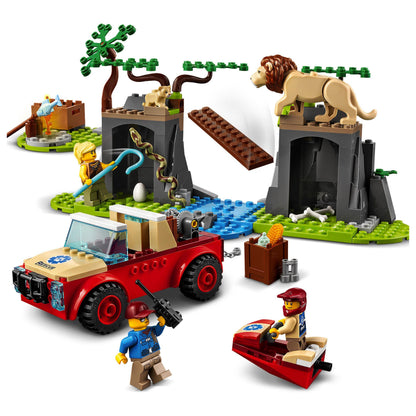 LEGO® City Wildlife Rescue Off Roader car toy 60301, featuring a red vehicle, animal figures, and rescue scene.