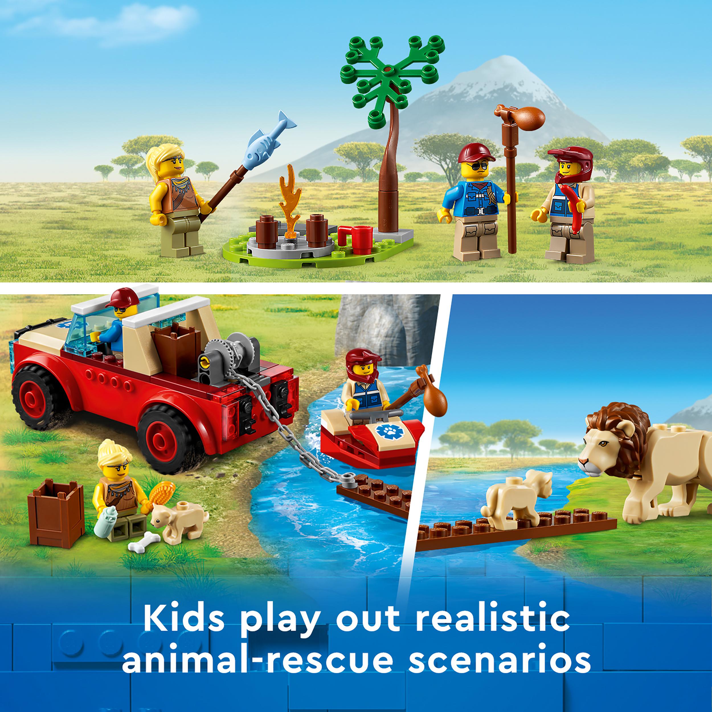 Kids enjoy LEGO® City Wildlife Rescue Off Roader Car Toy 60301, creating exciting animal rescue adventures.