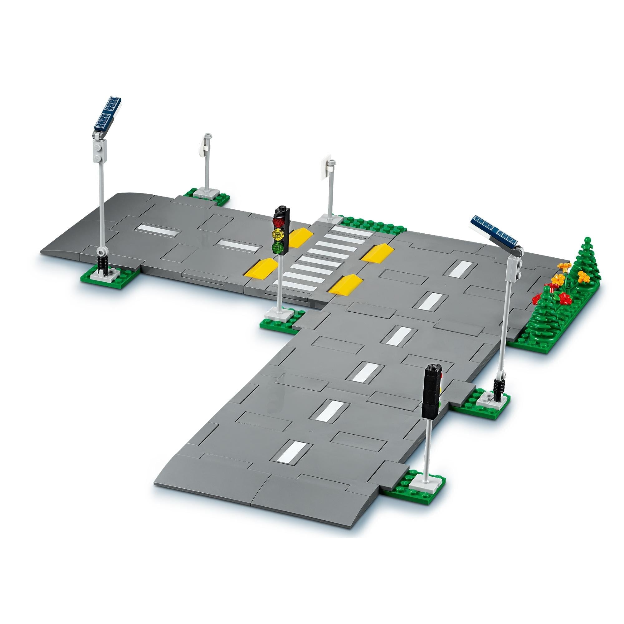 LEGO® City Road Plates set with streetlights, traffic lights, and pedestrian crossing for city building fun.