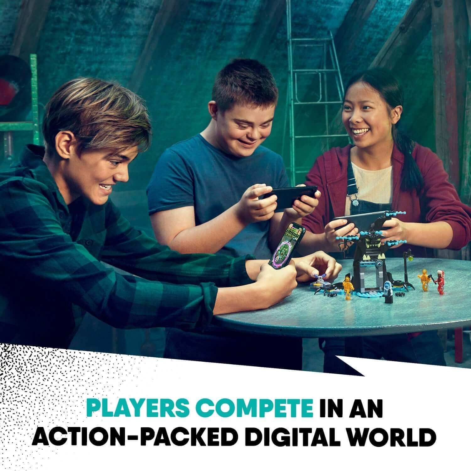 Kids enjoying LEGO® Hidden Side gameplay, competing in an engaging digital experience with AR technology.