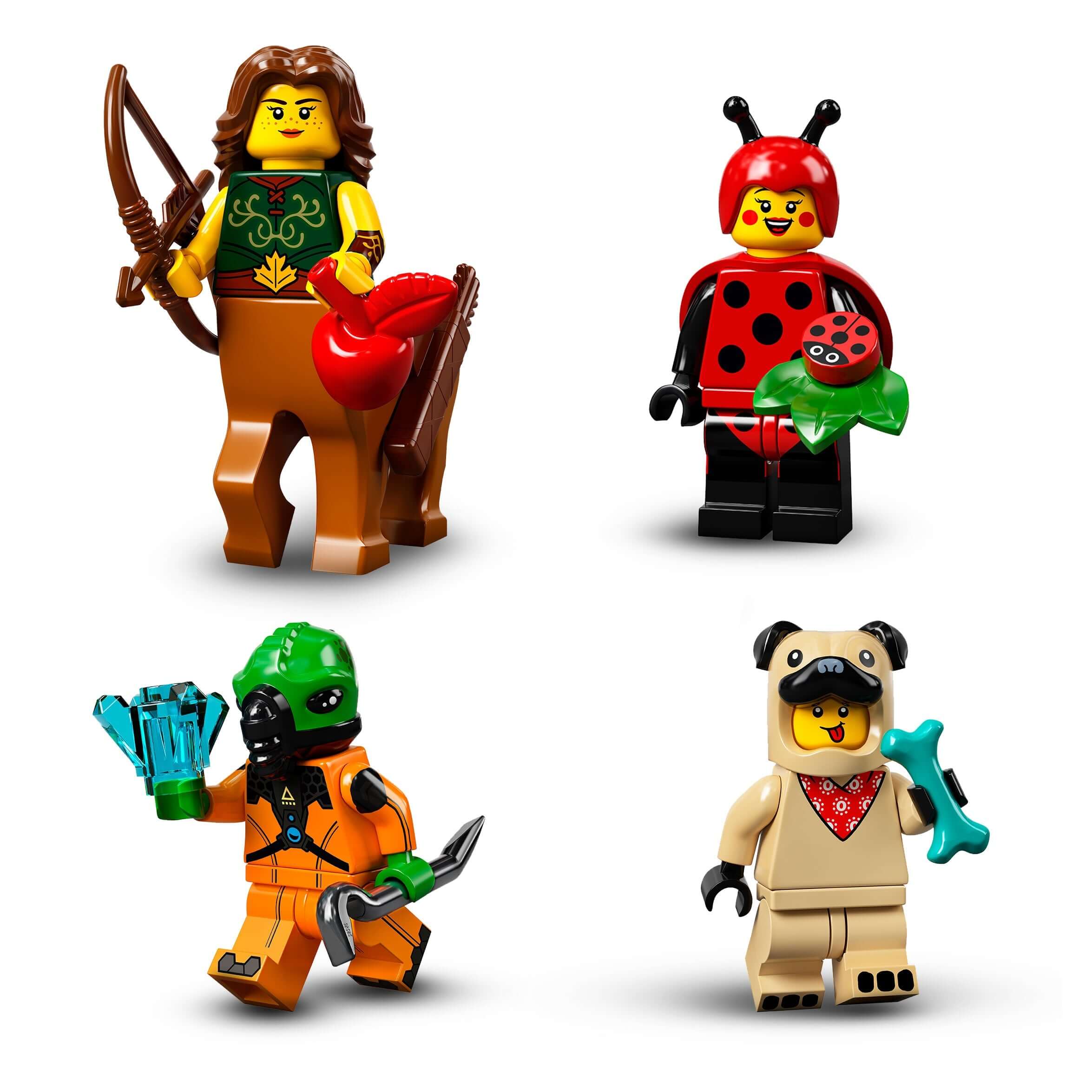 LEGO® Minifigures Series 21 Set 71029 featuring 4 unique characters with accessories in vibrant colors.
