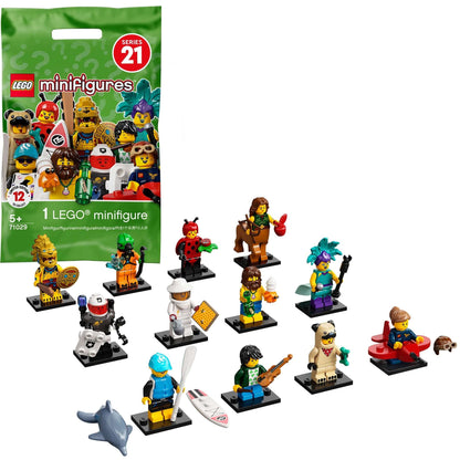 LEGO® Minifigures Series 21 Set 71029 showcasing 12 unique characters and accessories in collectible packaging.
