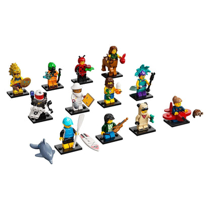 LEGO® Minifigures Series 21 Set 71029 featuring 12 unique characters with accessories in mystery bags.